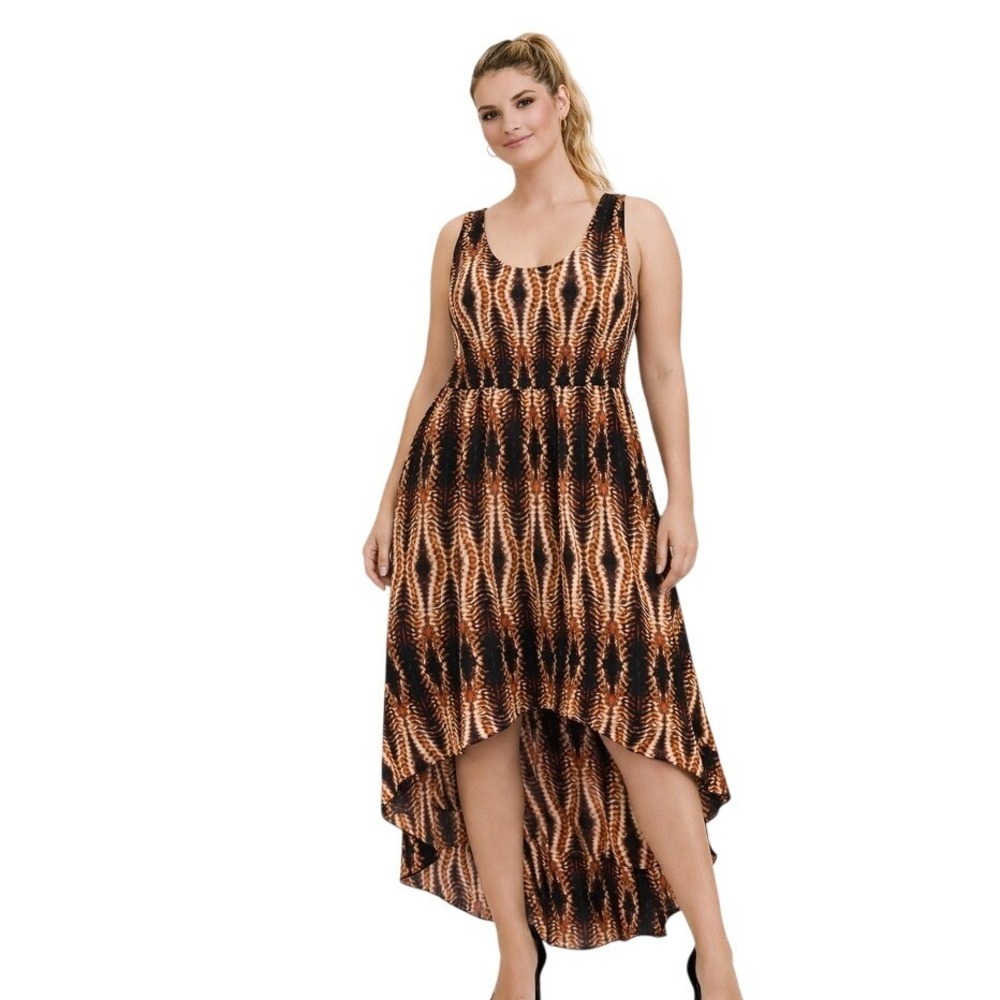 Worthington Black Brown Print High Low Sleeveless Maxi Dress‎ Women's 12